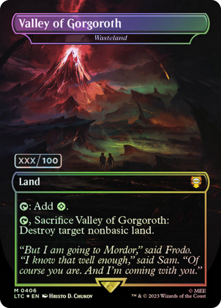 Wasteland (LTC-406Z) - Tales of Middle-earth Commander / Valley of Gorgoroth (Borderless) Foil - Premium MTG Single from Wizards of the Coast - Just $639.99! Shop now at Game Crave Tournament Store