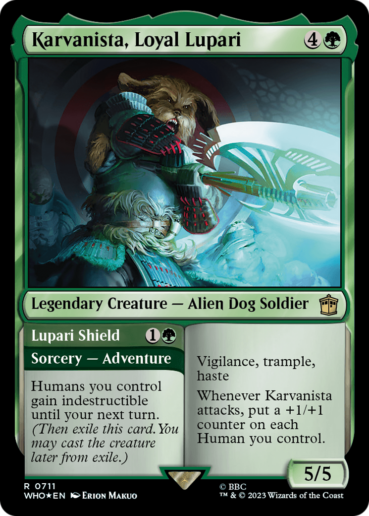 Karvanista, Loyal Lupari // Lupari Shield (WHO-711) - Doctor Who Foil - Premium MTG Single from Wizards of the Coast - Just $1.38! Shop now at Game Crave Tournament Store