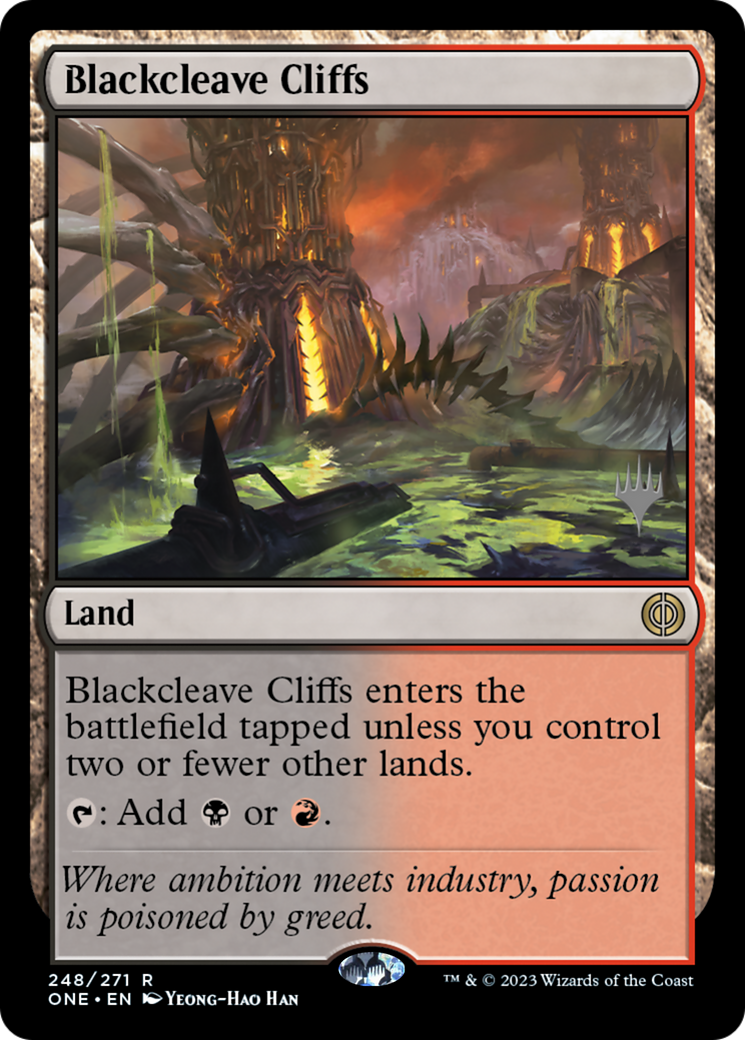 Blackcleave Cliffs (PONE-248P) - Phyrexia: All Will Be One Promos Foil - Premium MTG Single from Wizards of the Coast - Just $0.69! Shop now at Game Crave Tournament Store