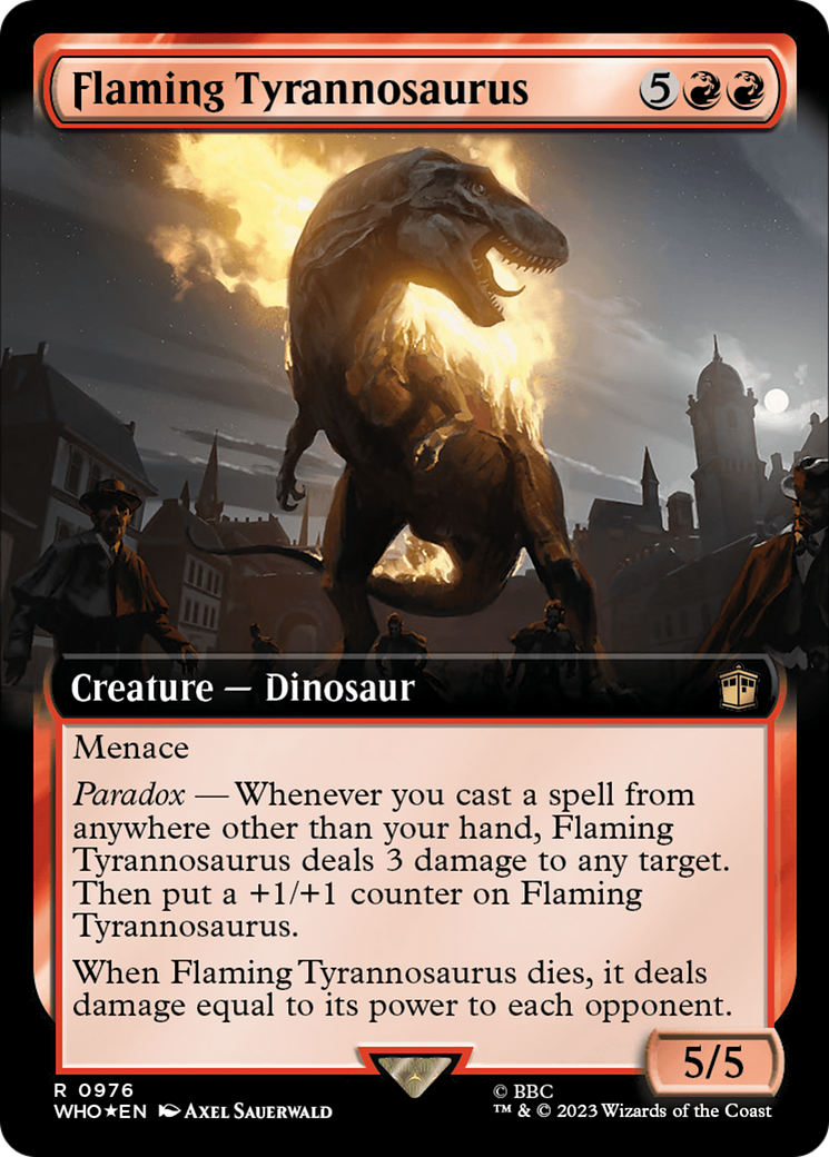 Flaming Tyrannosaurus (WHO-976) - Doctor Who: (Extended Art) Foil - Premium MTG Single from Wizards of the Coast - Just $3.33! Shop now at Game Crave Tournament Store