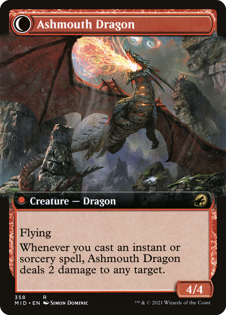 Smoldering Egg // Ashmouth Dragon (MID-358) - Innistrad: Midnight Hunt: (Extended Art, Double Faced Transform) Foil - Premium MTG Single from Wizards of the Coast - Just $0.20! Shop now at Game Crave Tournament Store