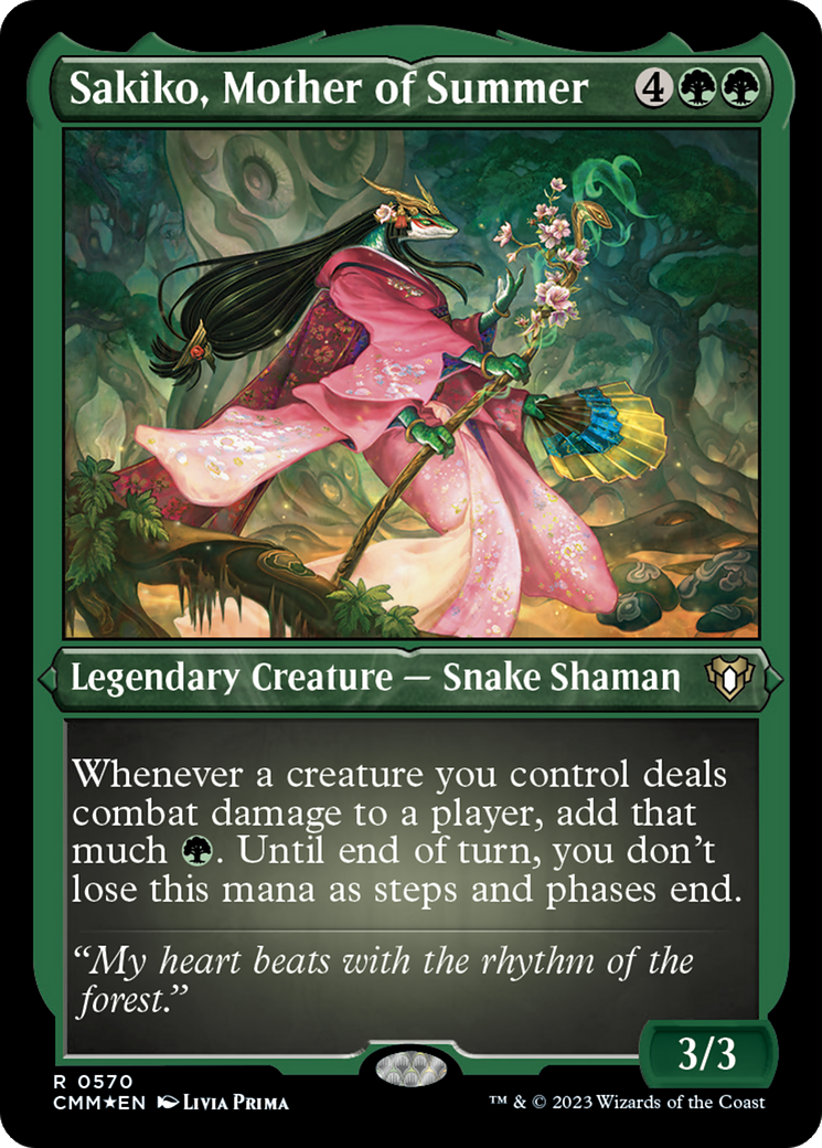 Sakiko, Mother of Summer (CMM-570) - Commander Masters Etched Foil - Premium MTG Single from Wizards of the Coast - Just $2.91! Shop now at Game Crave Tournament Store