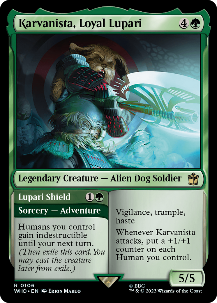 Karvanista, Loyal Lupari // Lupari Shield (WHO-106) - Doctor Who - Premium MTG Single from Wizards of the Coast - Just $0.08! Shop now at Game Crave Tournament Store