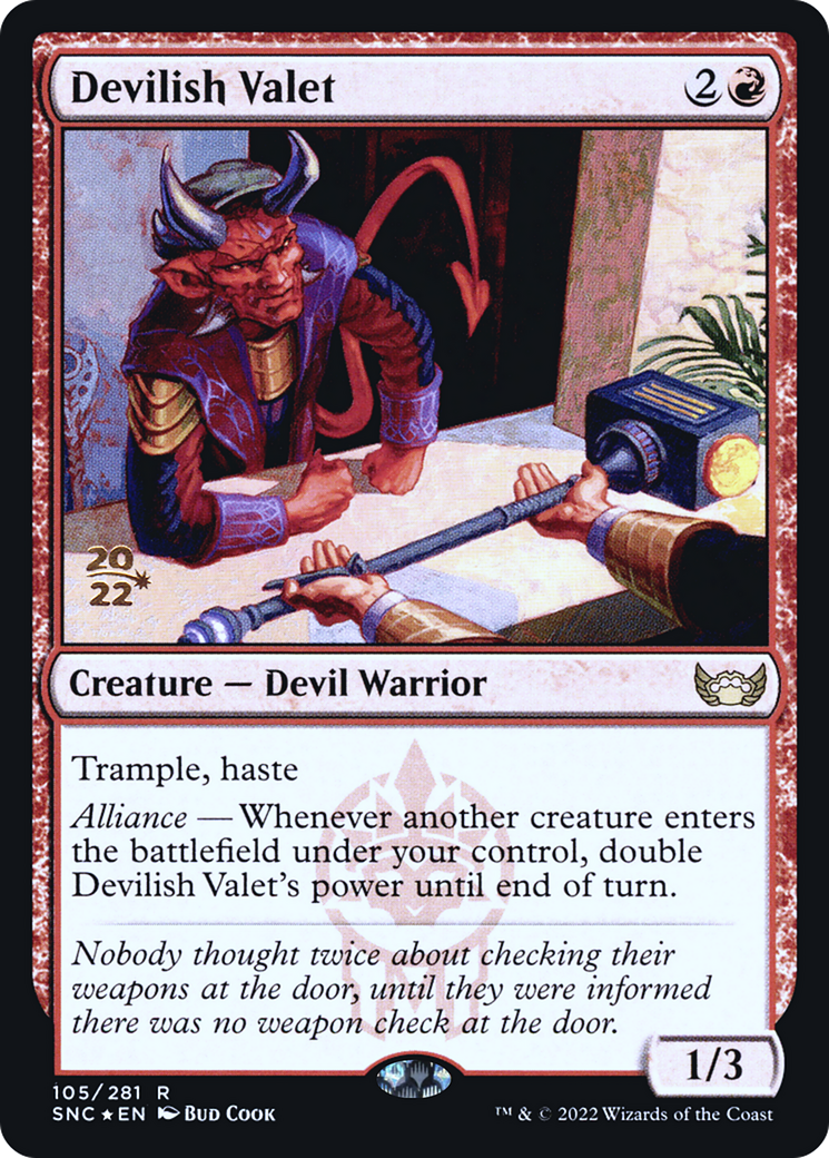 Devilish Valet (PSNC-105S) - Streets of New Capenna Promos Foil - Premium MTG Single from Wizards of the Coast - Just $0.35! Shop now at Game Crave Tournament Store