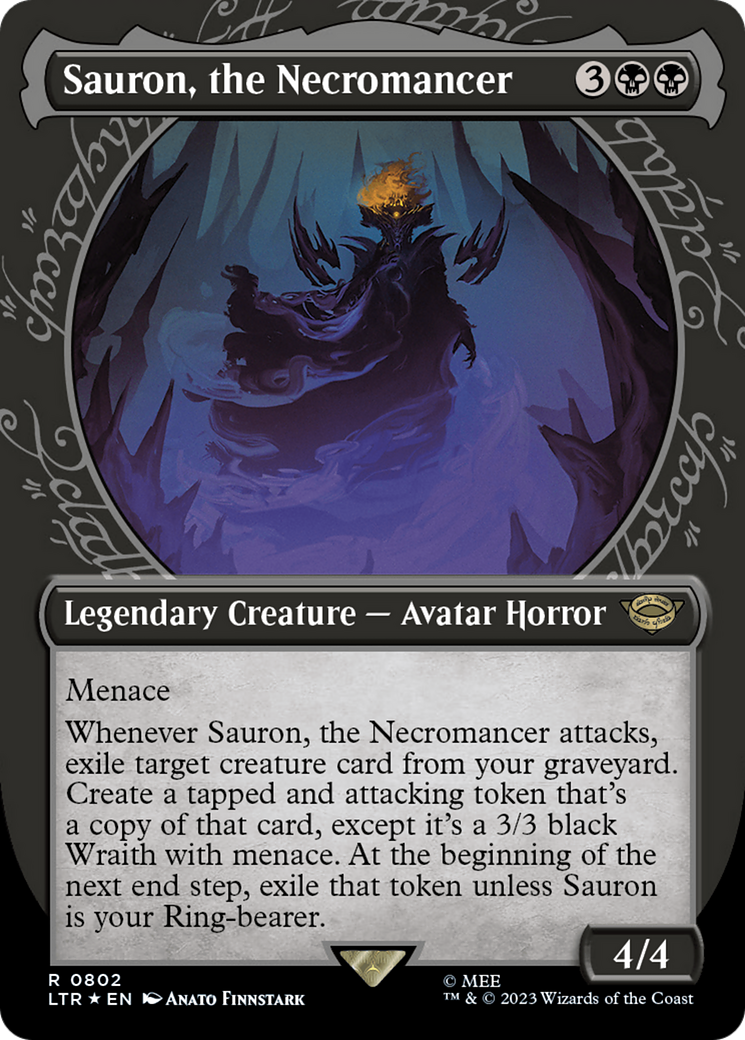 Sauron, the Necromancer (LTR-802) - The Lord of the Rings: Tales of Middle-earth: (Showcase) (Borderless) Foil - Premium MTG Single from Wizards of the Coast - Just $1.70! Shop now at Game Crave Tournament Store