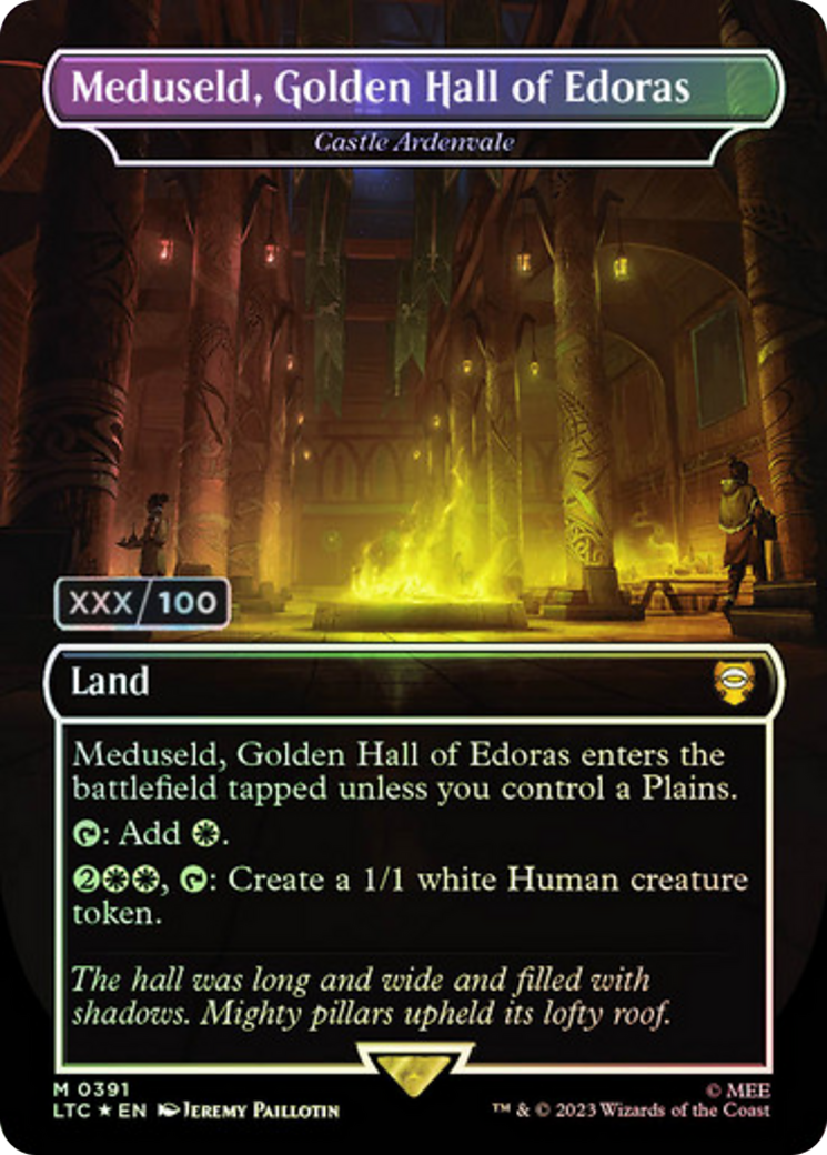 Castle Ardenvale (LTC-391Z) - Tales of Middle-earth Commander / Meduseld, Golden Hall of Edoras (Borderless) Foil - Premium MTG Single from Wizards of the Coast - Just $120! Shop now at Game Crave Tournament Store
