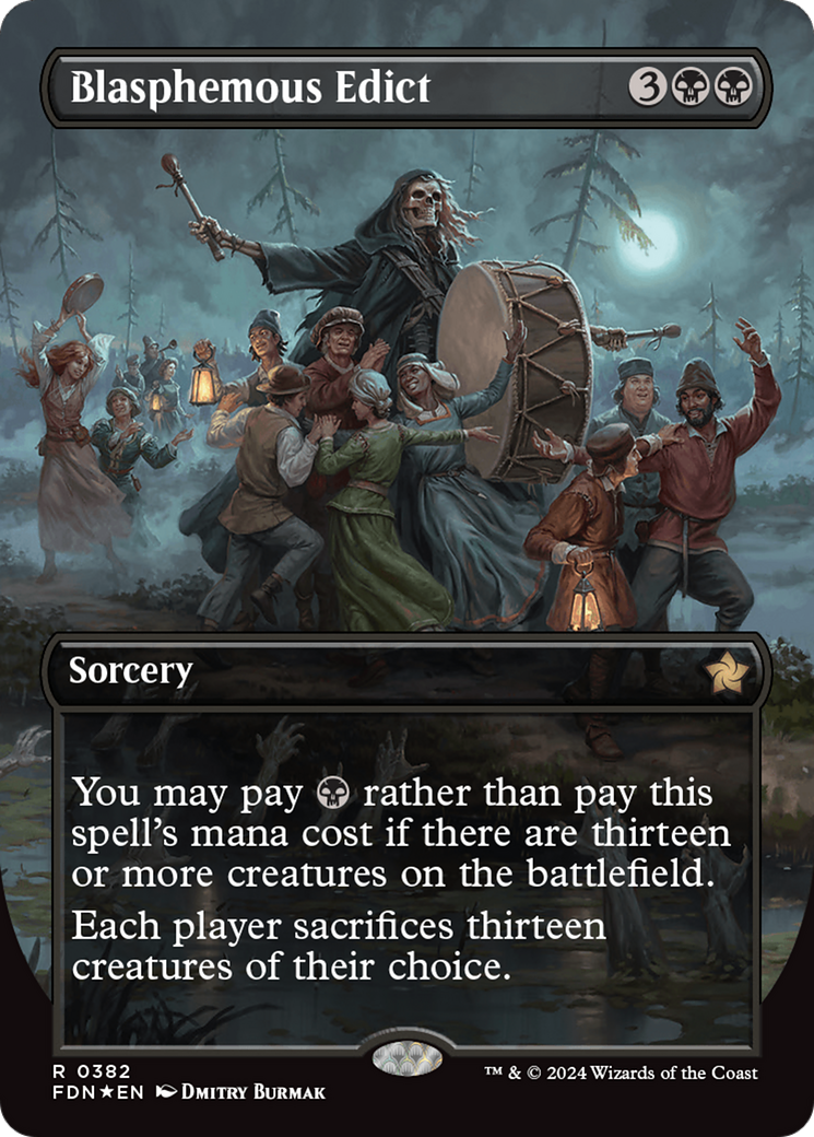 Blasphemous Edict (FDN-382) - Foundations (Borderless) Foil - Premium MTG Single from Wizards of the Coast - Just $44.42! Shop now at Game Crave Tournament Store