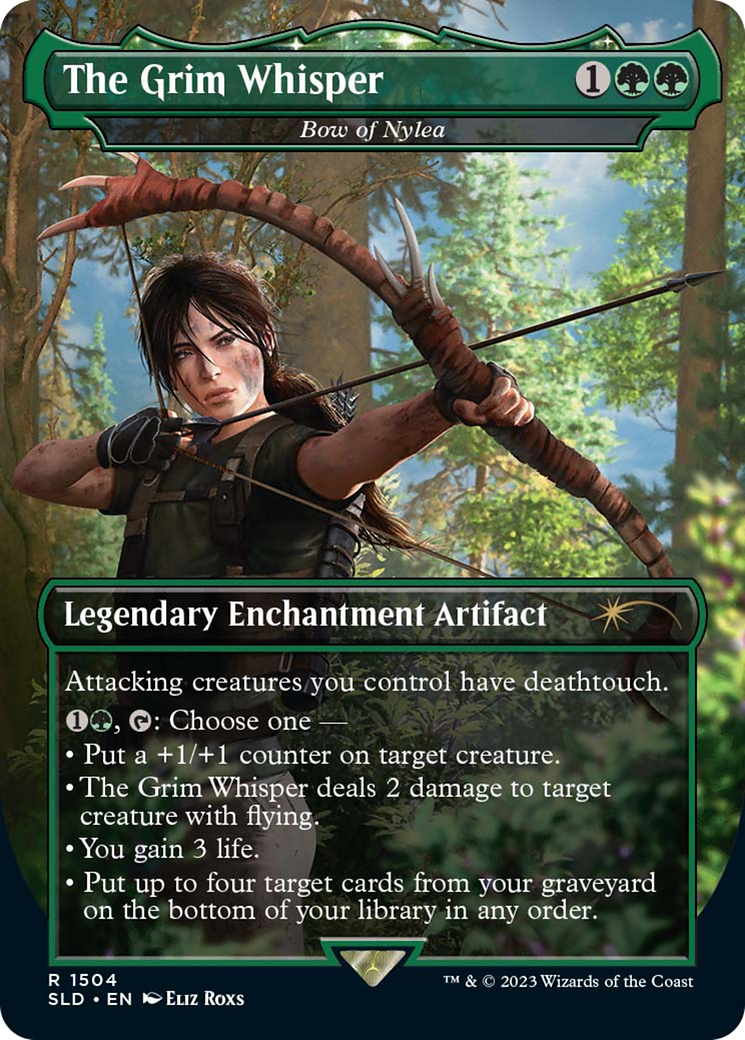 Bow of Nylea (SLD-1504) - Secret Lair Drop / The Grim Whisper (Borderless) - Premium MTG Single from Wizards of the Coast - Just $9.39! Shop now at Game Crave Tournament Store