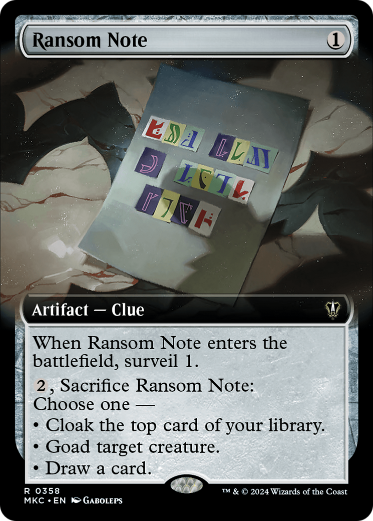 Ransom Note (MKC-358) - Murders at Karlov Manor Commander: (Extended Art) - Premium MTG Single from Wizards of the Coast - Just $0.25! Shop now at Game Crave Tournament Store
