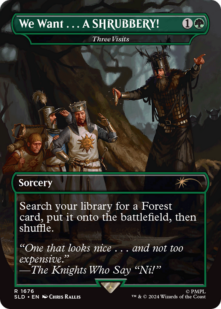 Three Visits (SLD-1676) - Secret Lair Drop / We Want . . . A SHRUBBERY! (Borderless) - Premium MTG Single from Wizards of the Coast - Just $34.21! Shop now at Game Crave Tournament Store
