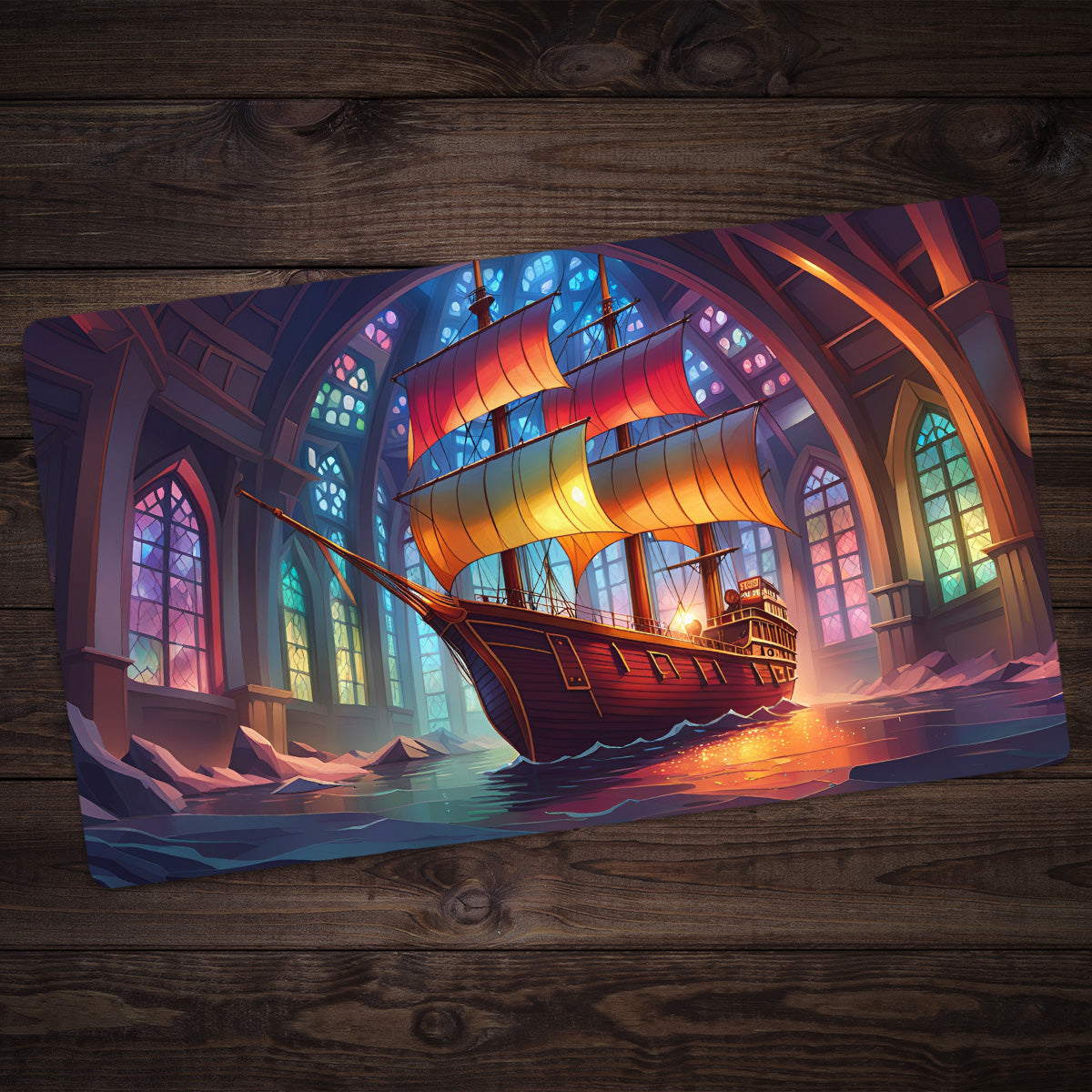 Stained Glass Ship Playmat - Premium Playmat from Inked Gaming - Just $34.99! Shop now at Game Crave Tournament Store