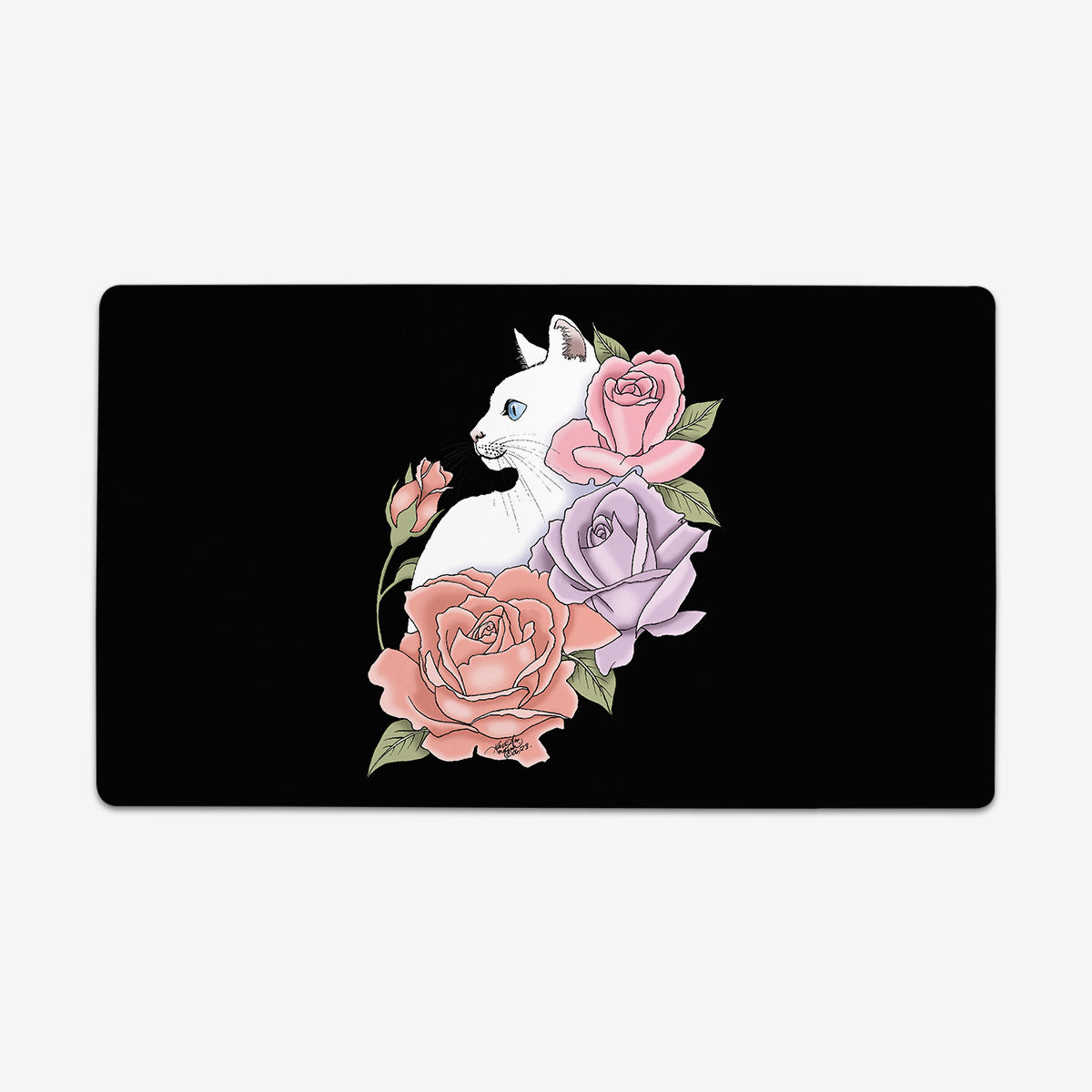 White Cat And Roses Playmat - Premium Desk Mat from Inked Gaming - Just $34.99! Shop now at Game Crave Tournament Store