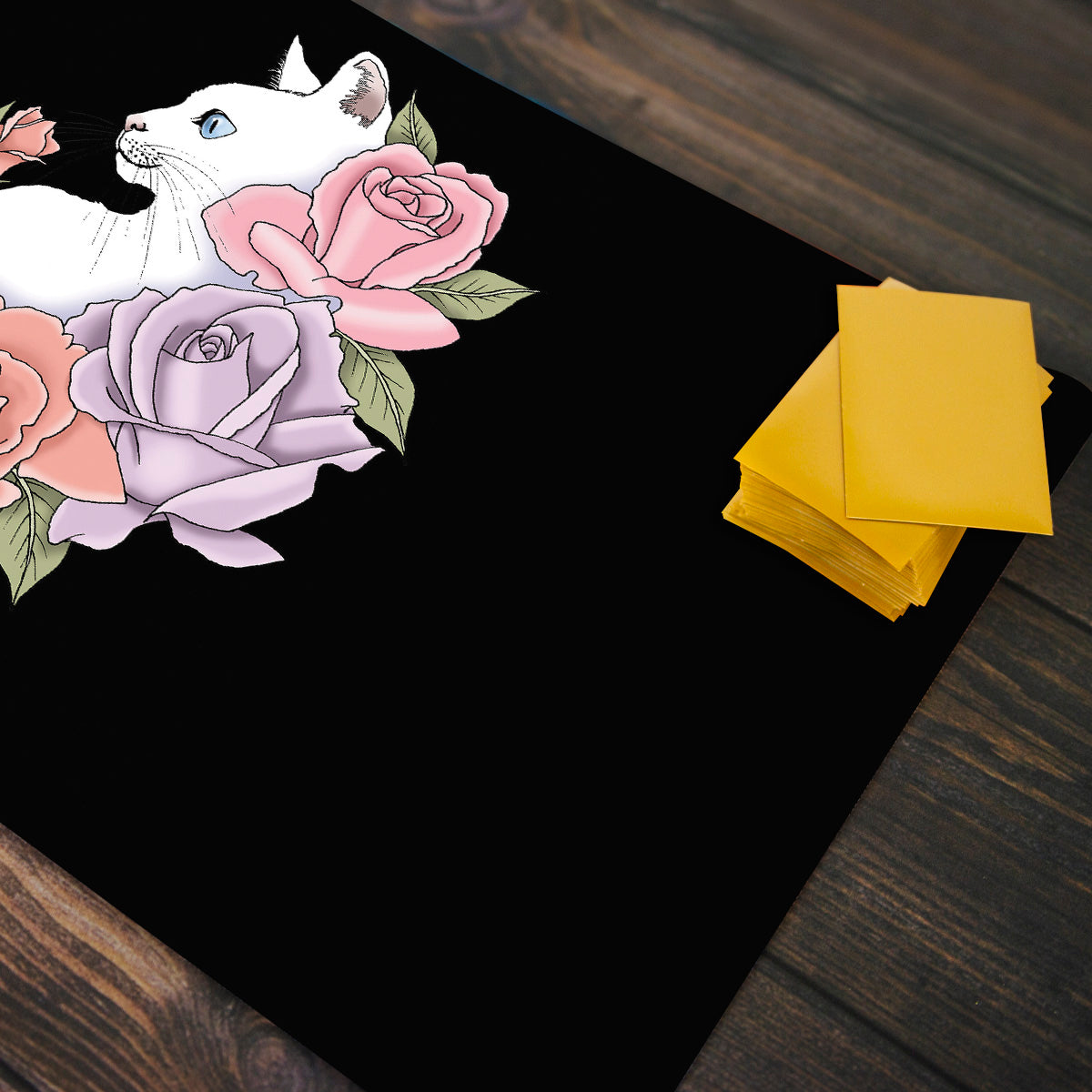 White Cat And Roses Playmat - Premium Desk Mat from Inked Gaming - Just $34.99! Shop now at Game Crave Tournament Store