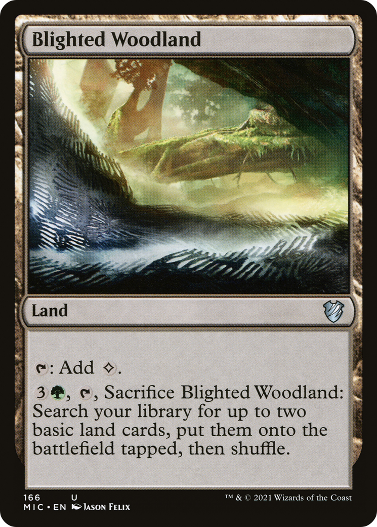 Blighted Woodland (MIC-166) - Midnight Hunt Commander - Premium MTG Single from Wizards of the Coast - Just $0.08! Shop now at Game Crave Tournament Store