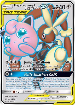 Mega Lopunny & Jigglypuff GX (Full Art) 225/236 - SM  Cosmic Eclipse Holofoil