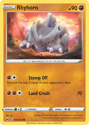 Rhyhorn 97/202 - Sword & Shield Reverse Holofoil