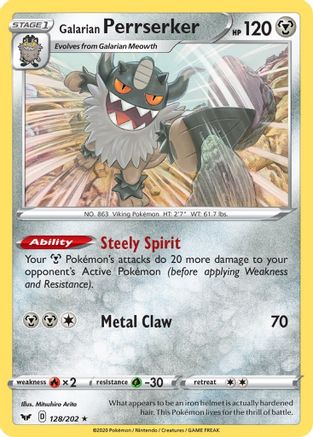 Galarian Perrserker 128/202 - Sword & Shield Reverse Holofoil