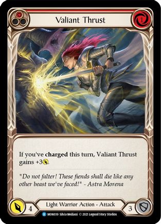 Valiant Thrust (Red) (MON039) - Monarch 1st Edition Rainbow Foil