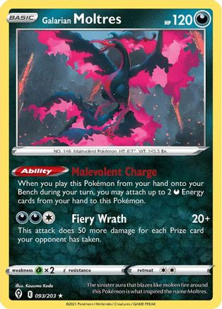 Galarian Moltres 93/203 - Evolving Skies Reverse Holofoil