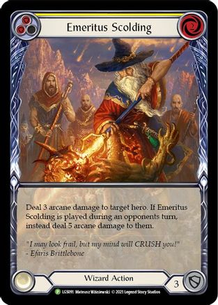 Emeritus Scolding (Yellow) (Extended Art) (LGS091) - Flesh and Blood: Promo Cards Rainbow Foil