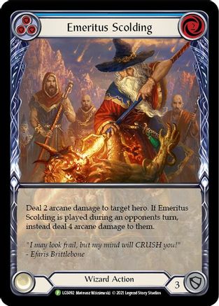 Emeritus Scolding (Blue) (Extended Art) (LGS092) - Flesh and Blood: Promo Cards Rainbow Foil