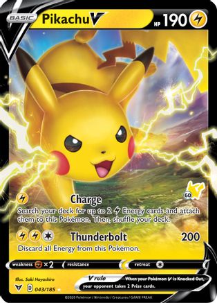 Pikachu V - 043/185 (#60 Pikachu Stamped) 43 - Battle Academy 2022 Holofoil