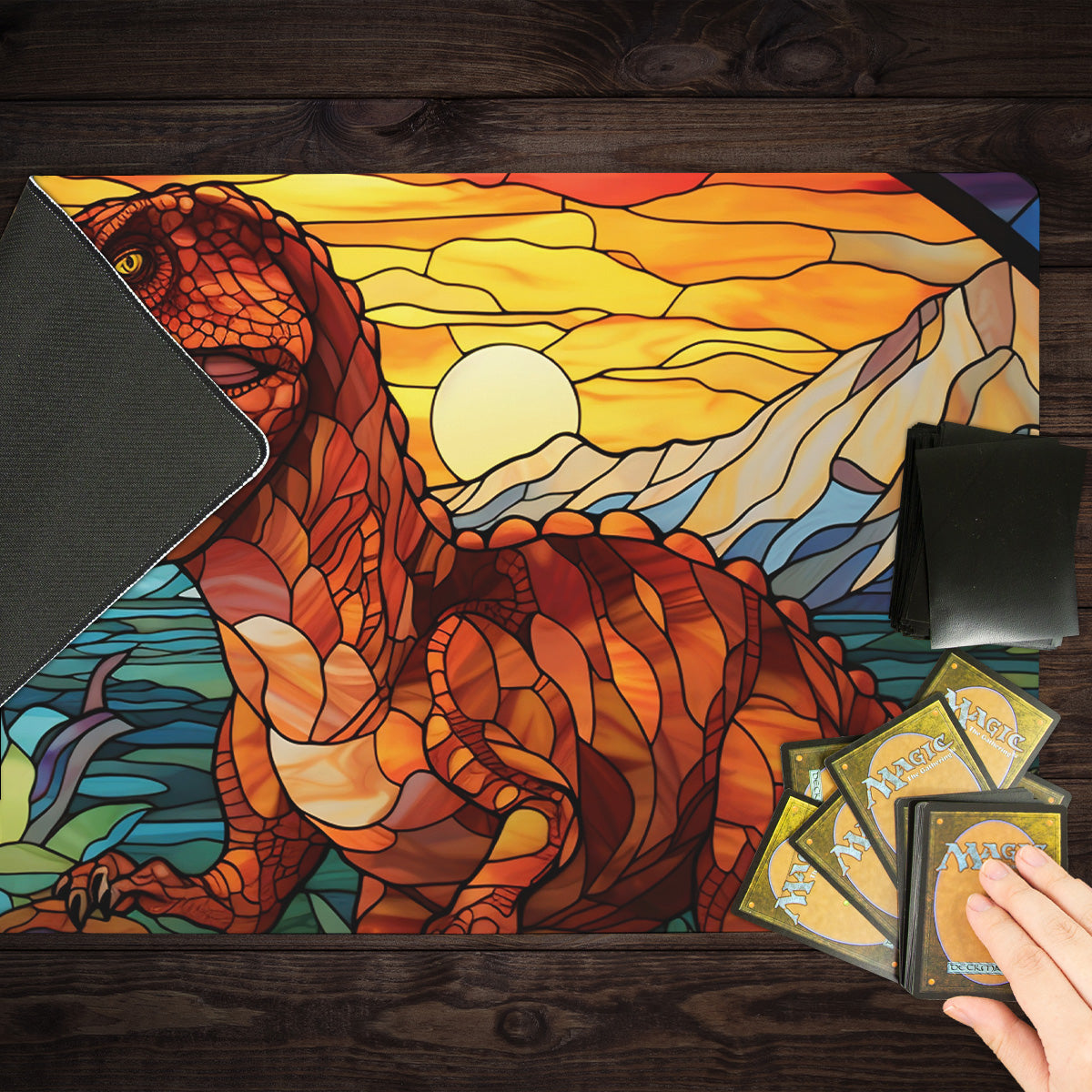 Stained Glass T-Rex Playmat - Premium Playmat from Inked Gaming - Just $34.99! Shop now at Game Crave Tournament Store