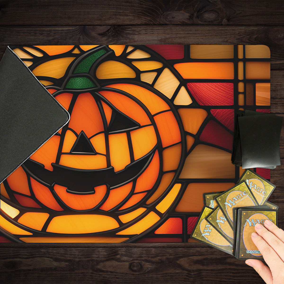 Stained Glass Pumpkin Playmat - Premium Playmat from Inked Gaming - Just $34.99! Shop now at Game Crave Tournament Store