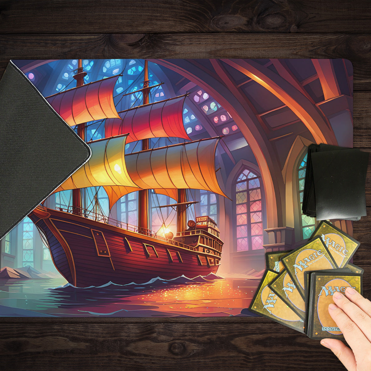 Stained Glass Ship Playmat - Premium Playmat from Inked Gaming - Just $34.99! Shop now at Game Crave Tournament Store