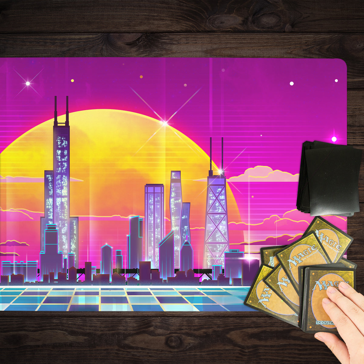 Synthwave Chicago Playmat - Premium Playmat from Inked Gaming - Just $34.99! Shop now at Game Crave Tournament Store