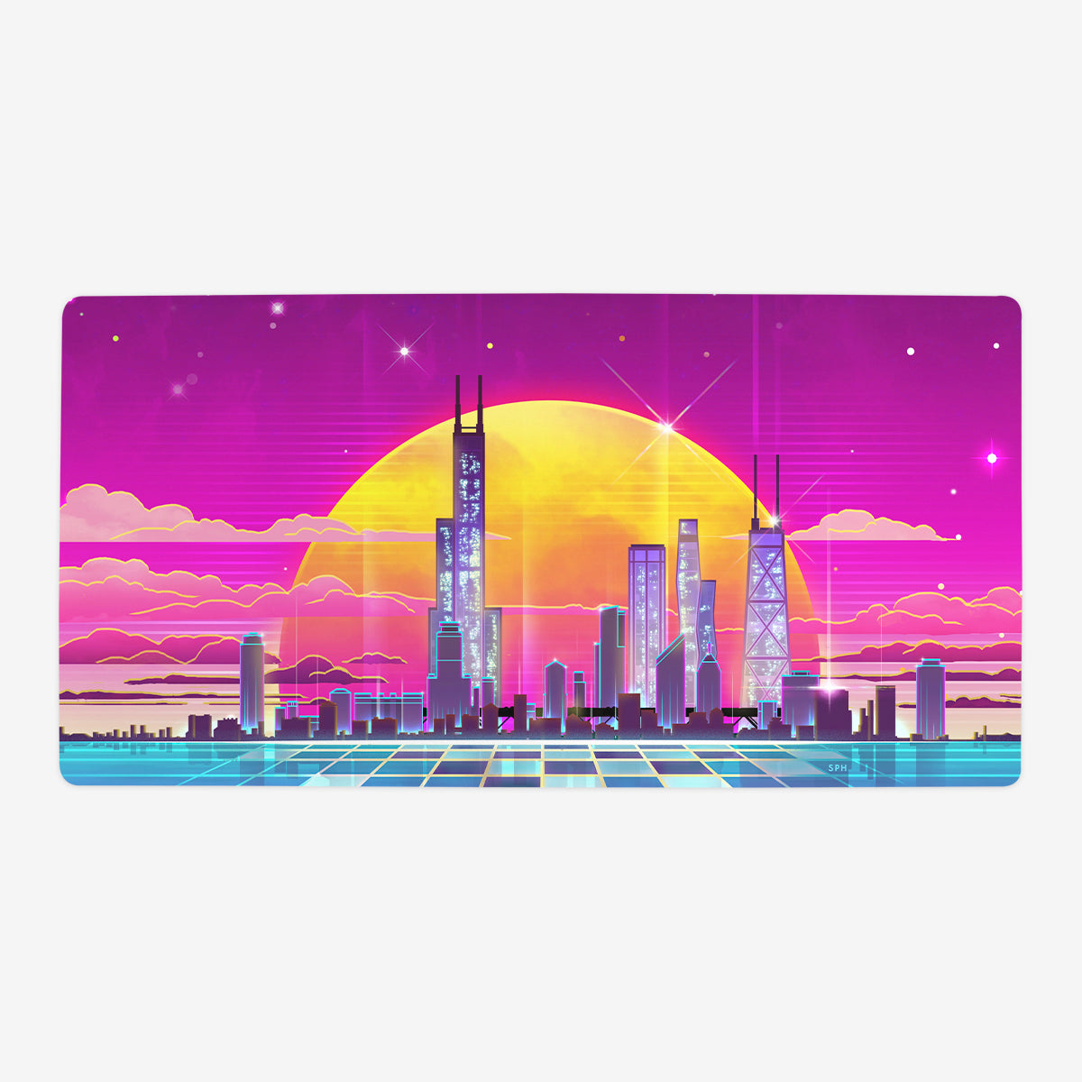 Synthwave Chicago Playmat - Premium Playmat from Inked Gaming - Just $34.99! Shop now at Game Crave Tournament Store