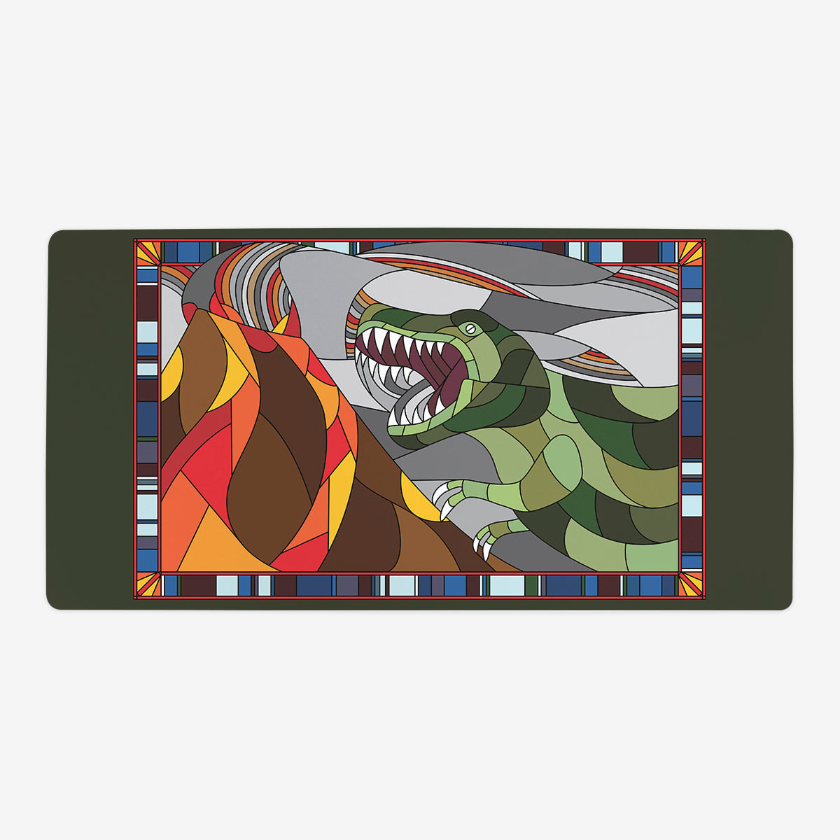 Stained Glass Dinosaur Playmat - Premium Playmat from Inked Gaming - Just $34.99! Shop now at Game Crave Tournament Store
