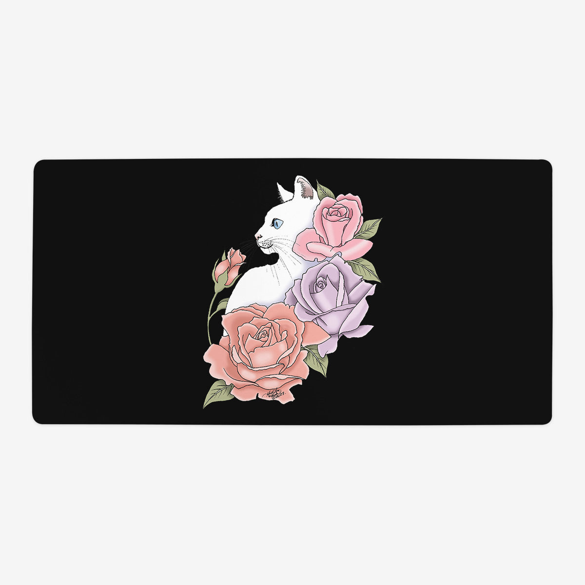 White Cat And Roses Playmat - Premium Desk Mat from Inked Gaming - Just $34.99! Shop now at Game Crave Tournament Store
