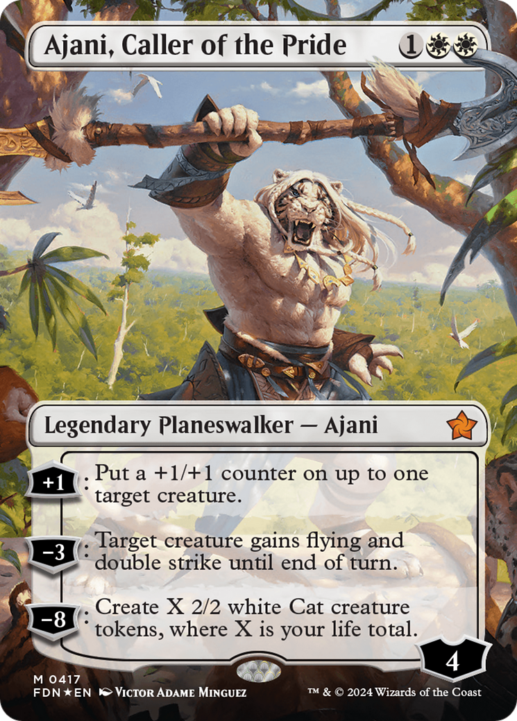 Ajani, Caller of the Pride (FDN-417) - Foundations (Borderless) Foil - Premium MTG Single from Wizards of the Coast - Just $28.67! Shop now at Game Crave Tournament Store