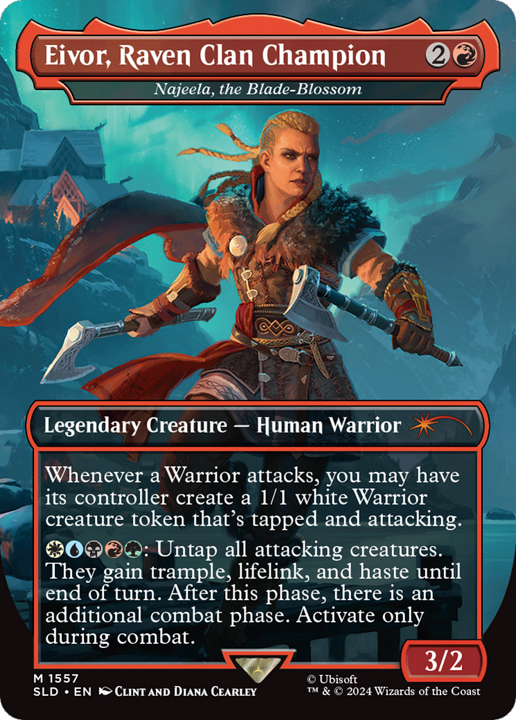 Najeela, the Blade-Blossom (SLD-1557) - Secret Lair Drop / Eivor, Raven Clan Champion (Borderless) Foil - Premium MTG Single from Wizards of the Coast - Just $0! Shop now at Game Crave Tournament Store