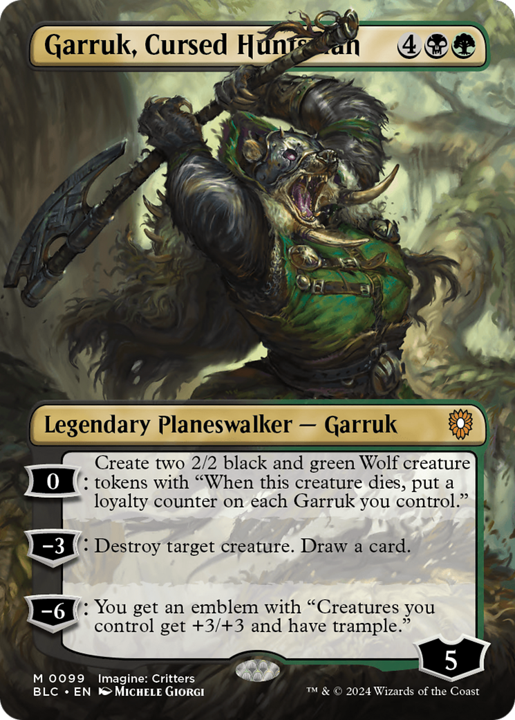 Garruk, Cursed Huntsman (BLC-099) - Bloomburrow Commander (Borderless) Foil - Premium MTG Single from Wizards of the Coast - Just $0.42! Shop now at Game Crave Tournament Store