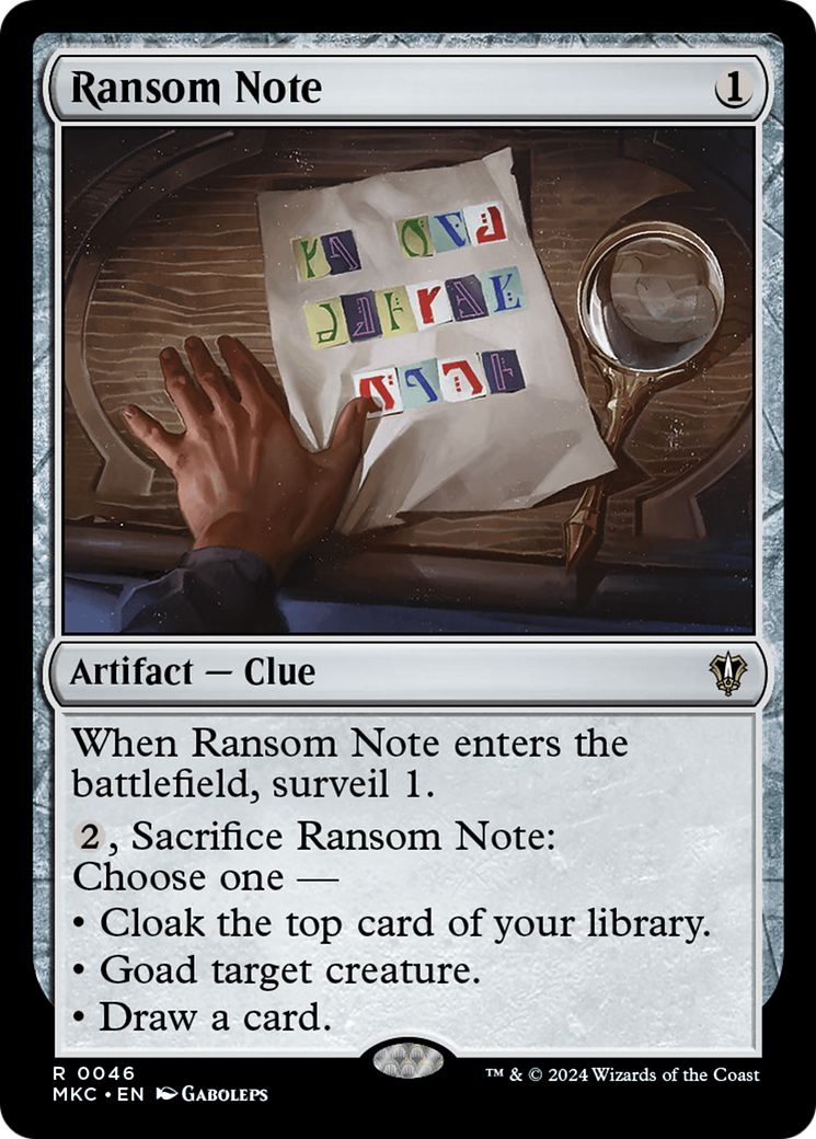 Ransom Note (MKC-046) - Murders at Karlov Manor Commander - Premium MTG Single from Wizards of the Coast - Just $0.25! Shop now at Game Crave Tournament Store