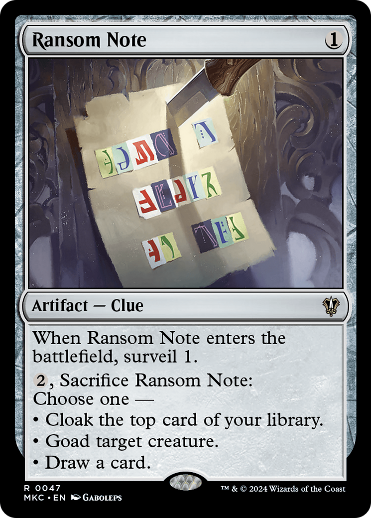Ransom Note (MKC-047) - Murders at Karlov Manor Commander - Premium MTG Single from Wizards of the Coast - Just $0.25! Shop now at Game Crave Tournament Store