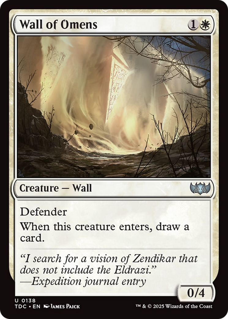 Wall of Omens (TDC-138) - Tarkir: Dragonstorm Commander - Premium MTG Single from Wizards of the Coast - Just $0.08! Shop now at Game Crave Tournament Store