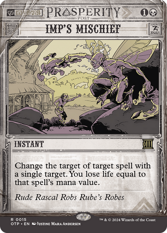 Imp's Mischief (OTP-015) - Breaking News: (Showcase) (Borderless) - Premium MTG Single from Wizards of the Coast - Just $1.71! Shop now at Game Crave Tournament Store