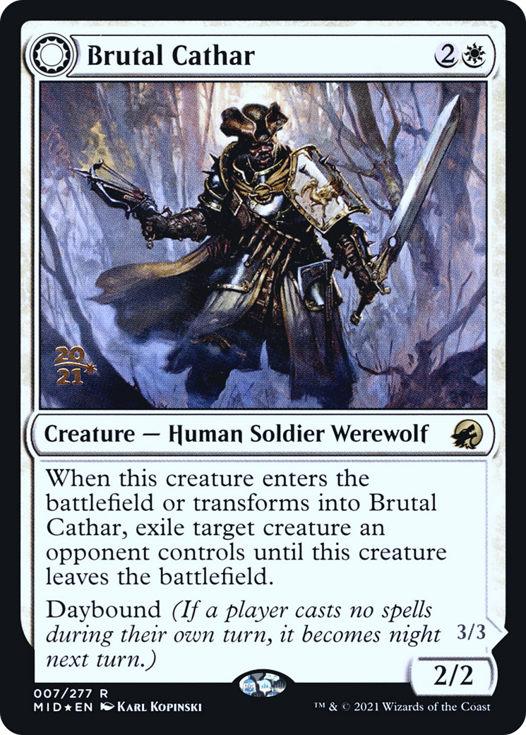 Brutal Cathar // Moonrage Brute (PMID-07S) - Innistrad: Midnight Hunt Promos: (Double Faced Transform) Foil - Premium MTG Single from Wizards of the Coast - Just $0.86! Shop now at Game Crave Tournament Store