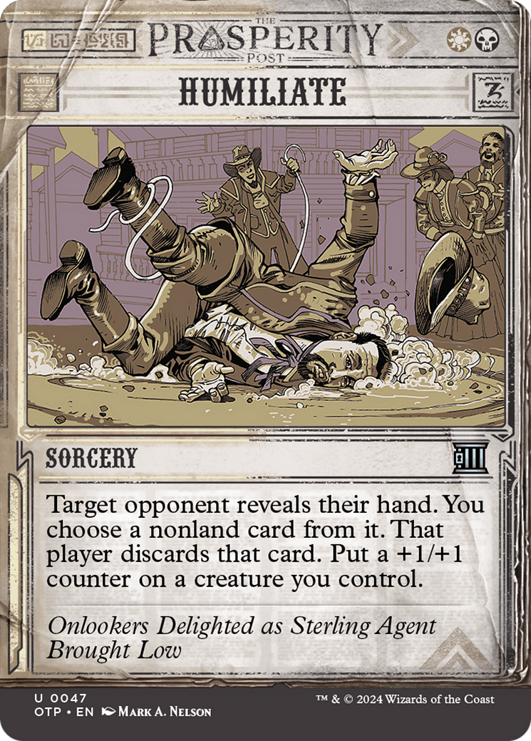 Humiliate (OTP-047) - Breaking News: (Showcase) (Borderless) Foil - Premium MTG Single from Wizards of the Coast - Just $0.25! Shop now at Game Crave Tournament Store