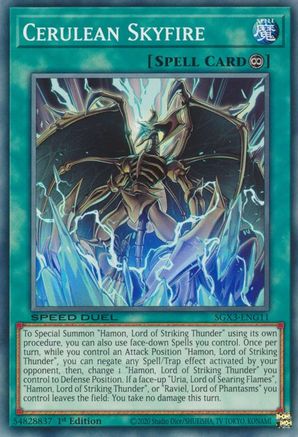 Cerulean Skyfire (SGX3-ENG11) - Speed Duel GX: Duelists of Shadows 1st Edition - Premium Yugioh Single from Konami - Just $0.25! Shop now at Game Crave Tournament Store