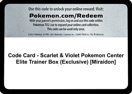 Code Card - Scarlet & Violet Pokemon Center Elite Trainer Box (Exclusive) [Miraidon] - SV01 Scarlet & Violet Base Set