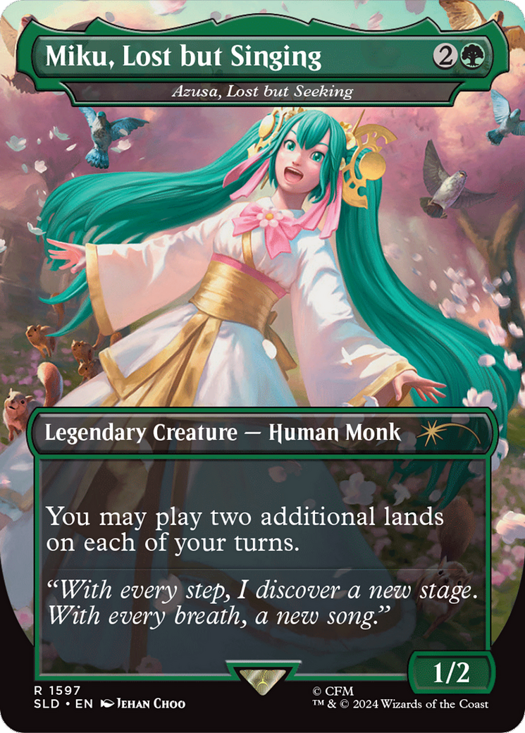 Azusa, Lost but Seeking (SLD-1597) - Secret Lair Drop / Miku, Lost but Singing (Borderless) - Premium MTG Single from Wizards of the Coast - Just $22.84! Shop now at Game Crave Tournament Store