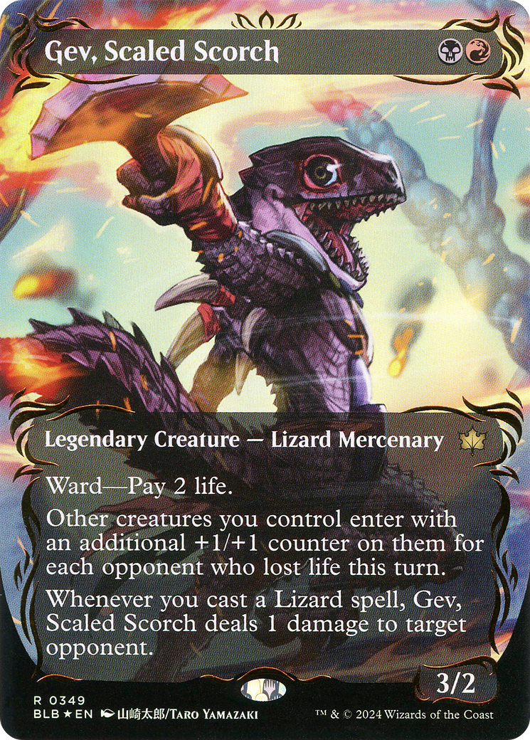 Gev, Scaled Scorch (BLB-349) - Bloomburrow: (Showcase) (Borderless) Foil - Premium MTG Single from Wizards of the Coast - Just $71.42! Shop now at Game Crave Tournament Store