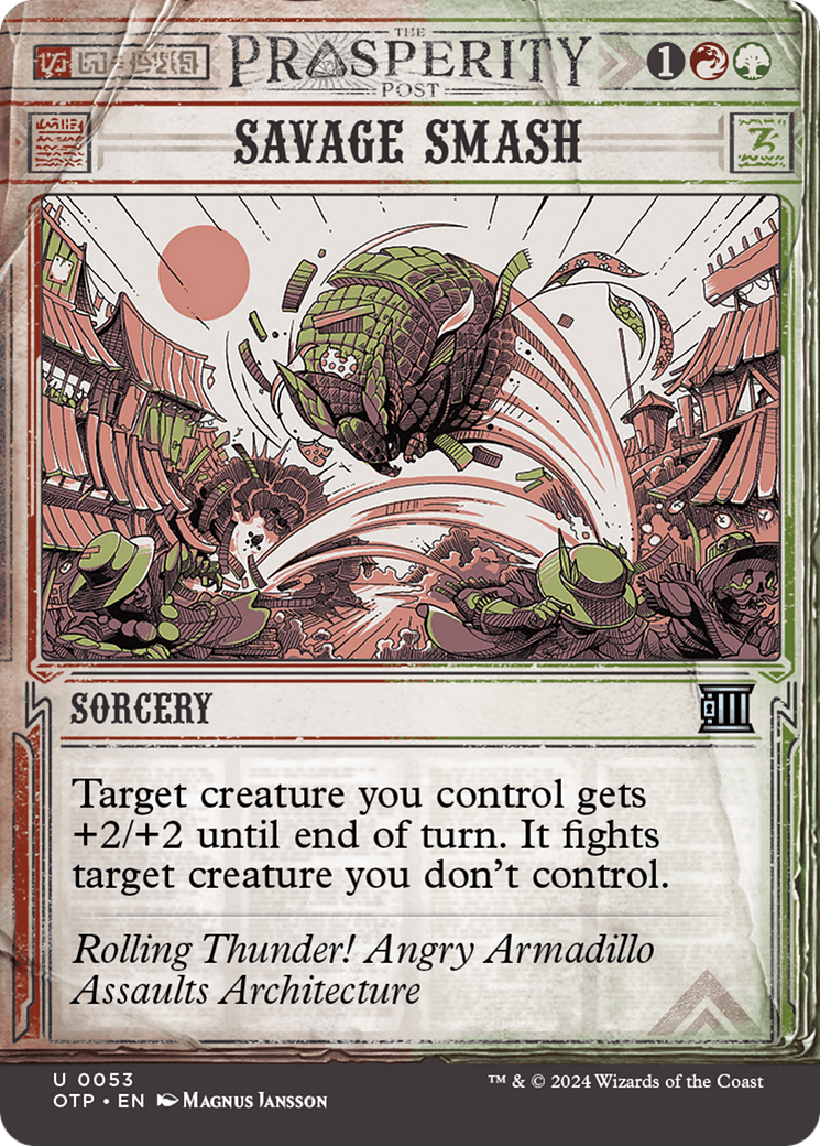 Savage Smash (OTP-053) - Breaking News: (Showcase) (Borderless) - Premium MTG Single from Wizards of the Coast - Just $0.25! Shop now at Game Crave Tournament Store