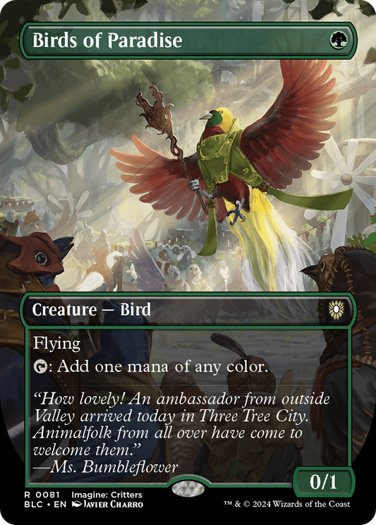 Birds of Paradise (BLC-081) - Bloomburrow Commander (Borderless) Foil - Premium MTG Single from Wizards of the Coast - Just $13.49! Shop now at Game Crave Tournament Store