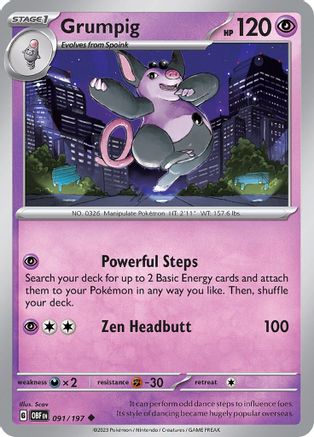 Grumpig 91 - SV03 Obsidian Flames Reverse Holofoil