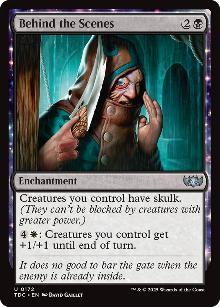 Behind the Scenes (TDC-172) - Tarkir: Dragonstorm Commander: (enchantment) - Premium MTG Single from Wizards of the Coast - Just $0.08! Shop now at Game Crave Tournament Store